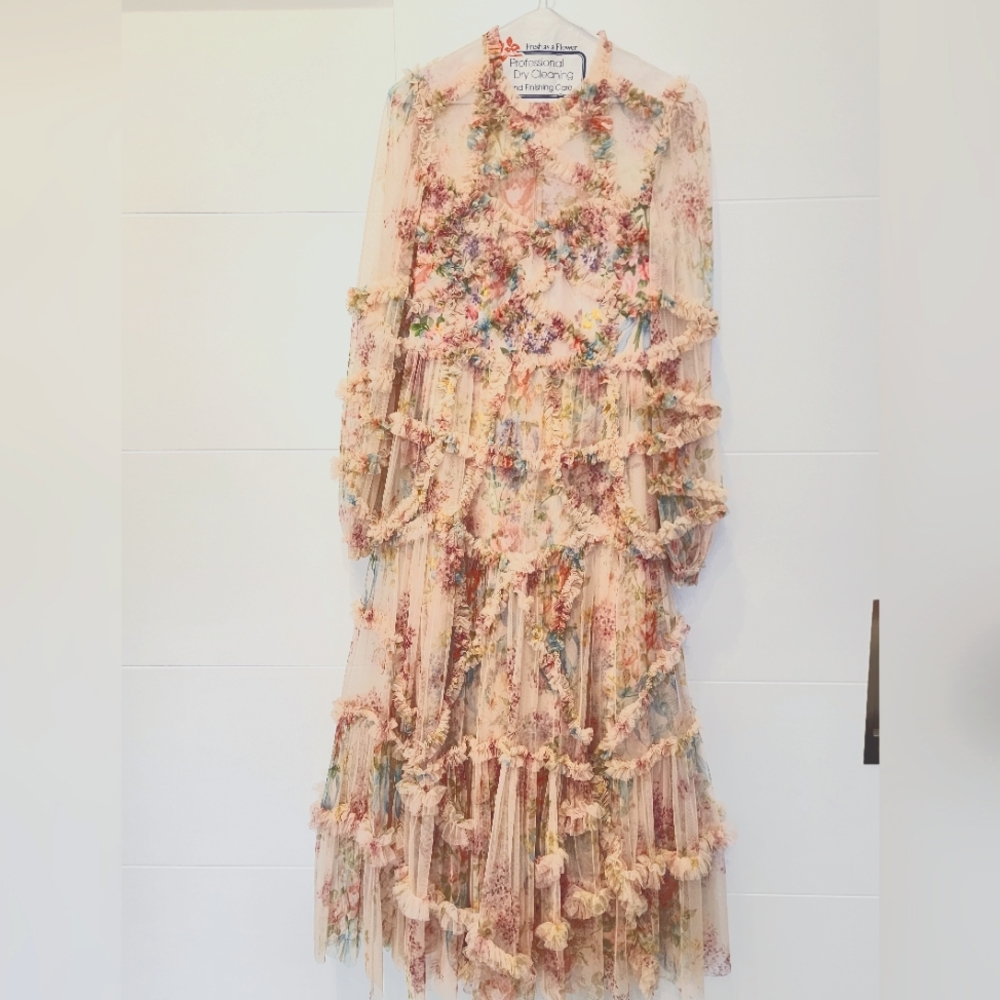 Needle and Thread Pink Rugfle Sequim Midi Evening Dress US6
